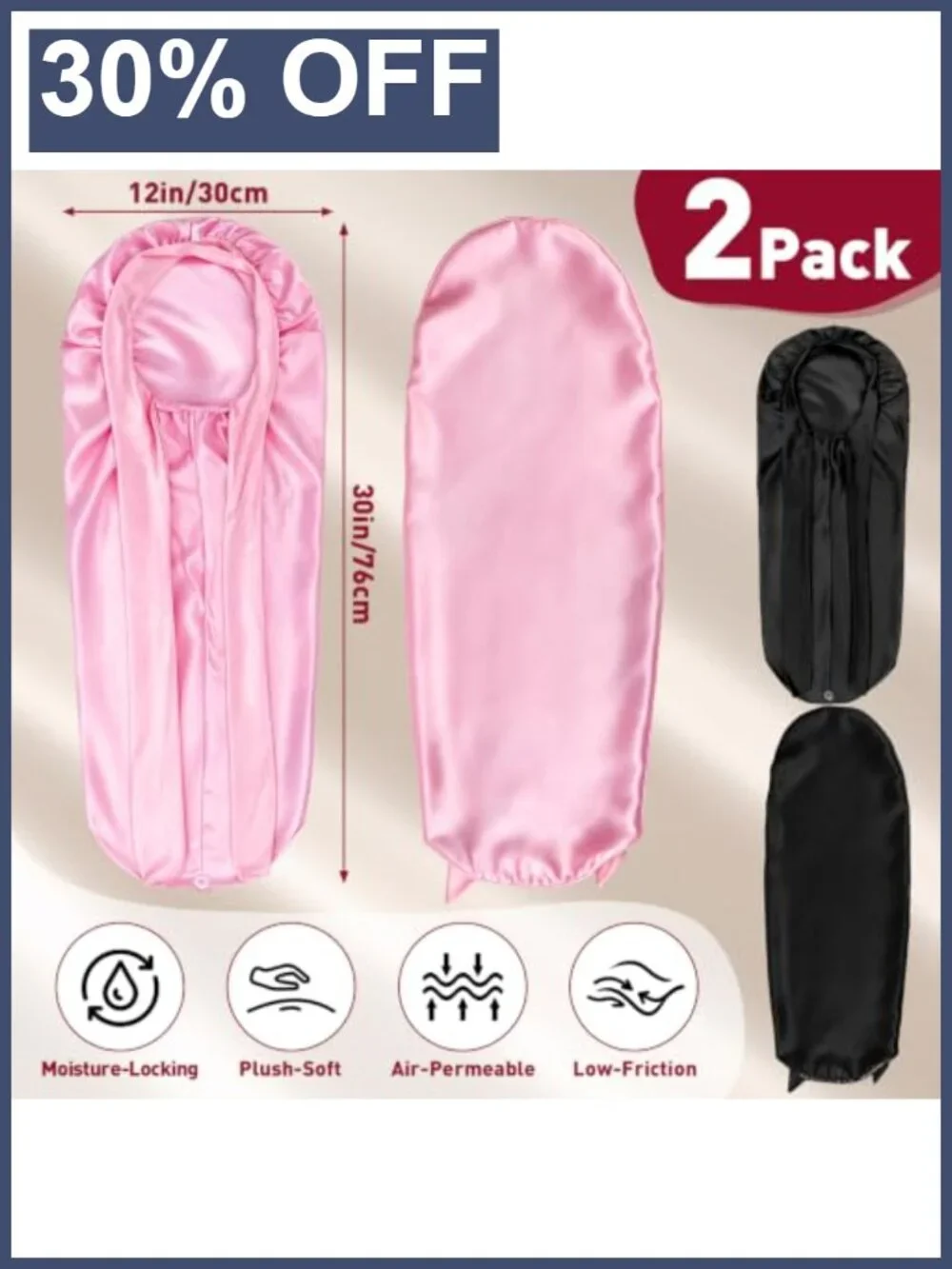 2 Pack Satin Bonnets for Sleeping Long Hair Braids Adjustable